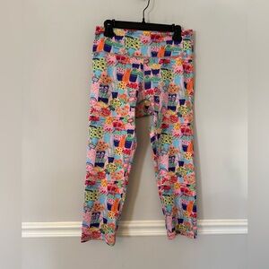Print all over me NYC edition pink colorful pattern crop leggings. Size XL